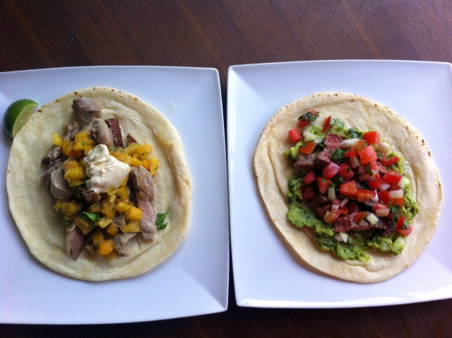 duck and steak tacos
